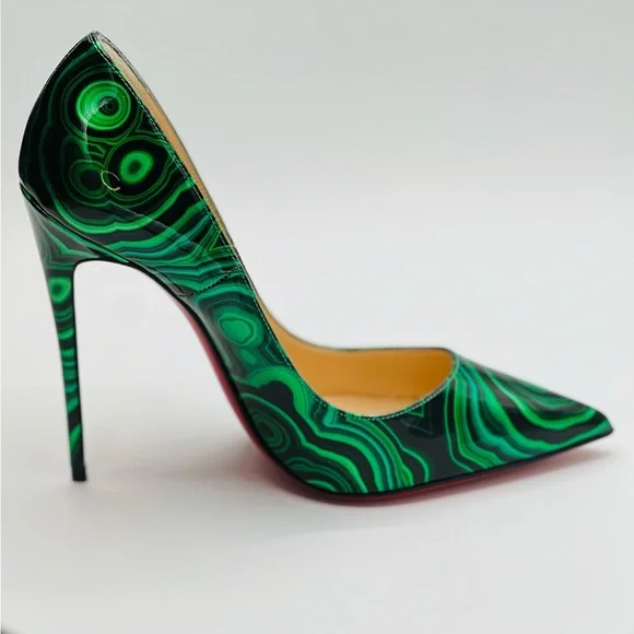 Christian Louboutin Patent Malachite So Kate 120 Black & Green Pump Size 37 1/2 - Picture 7 of 11